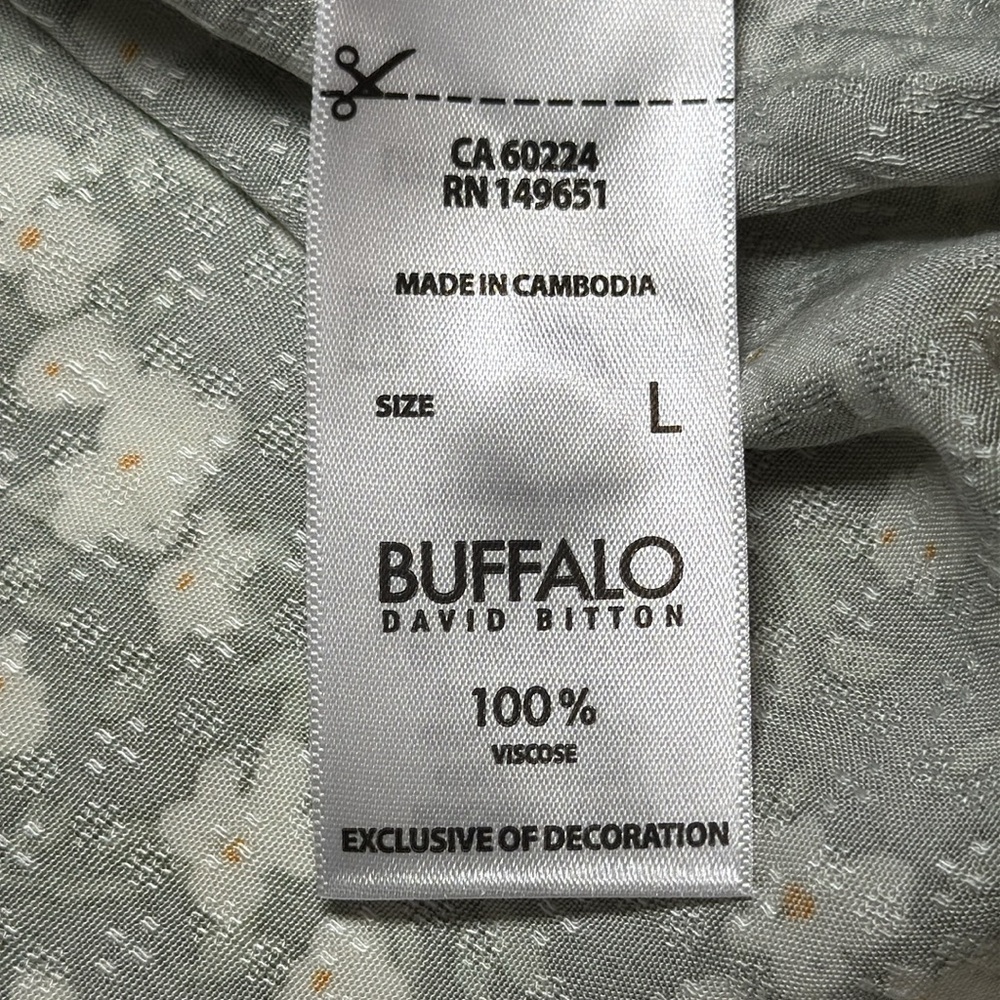 Buffalo David Britton Woven Printed Flutter Sleeve Top Split Neckline Size L - Picture 10 of 12
